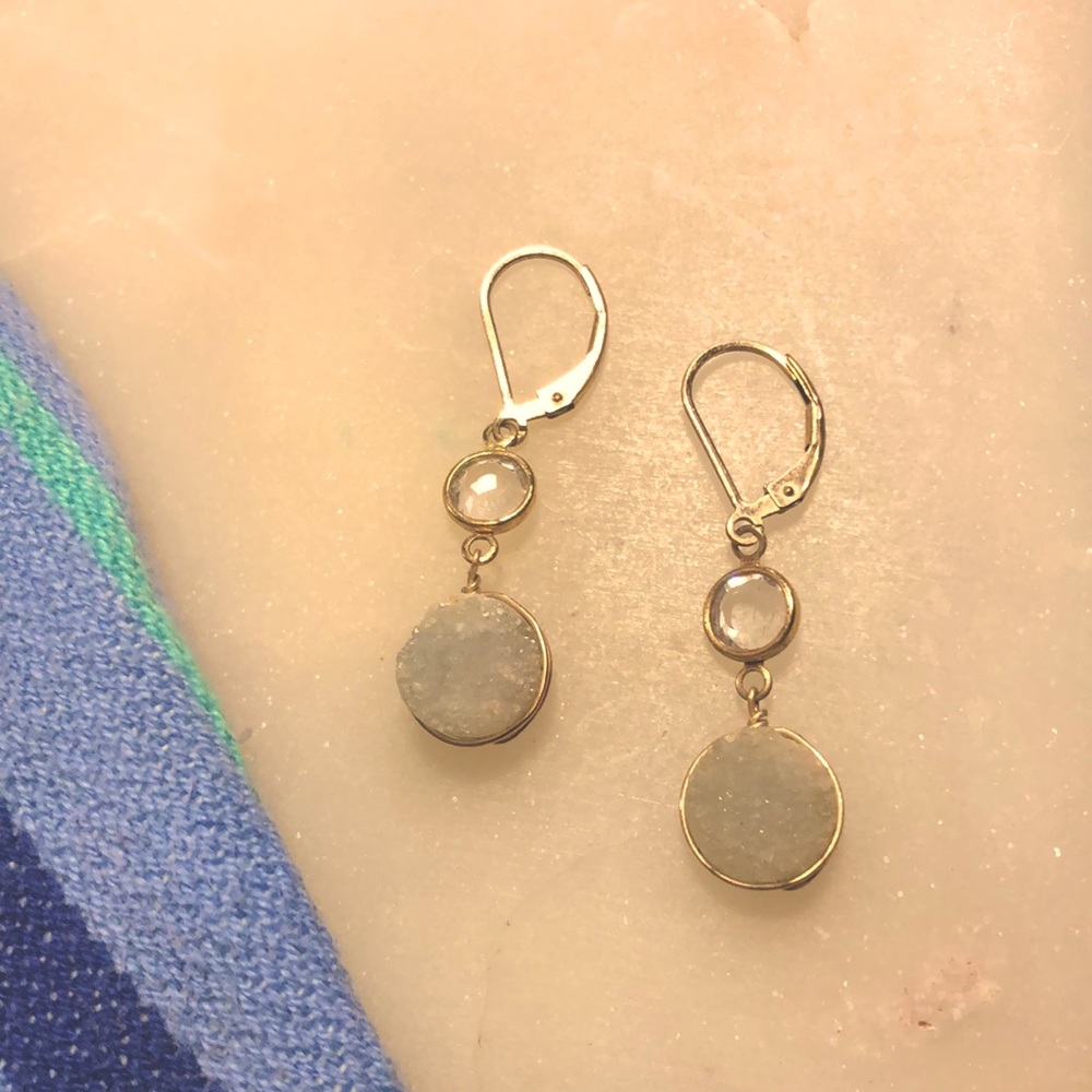 Druzy & crystal 14k yellow gold earrings.